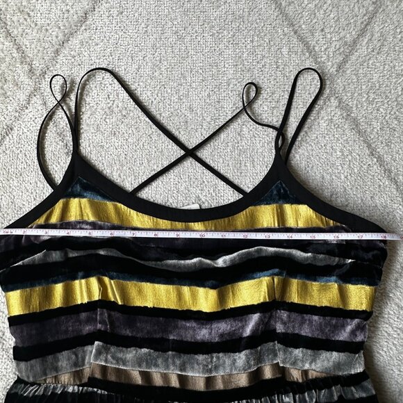 NWT Anthropologie Wolven Striped Velvet Gold/Blue/Purple Mini Strappy Dress S 14 - Picture 5 of 8